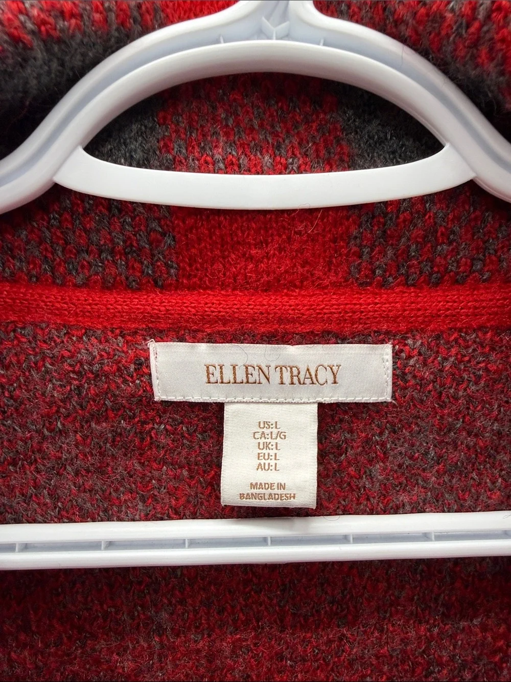 Ellen Tracy Red & Gray Buffalo Check Cowl Neck Sweater - Picture 2 of 5